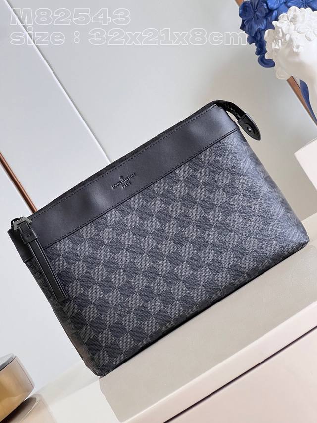 Top Original Home Real Shot M82543 Black Grid Pochette Voyage Souple Clutch Made