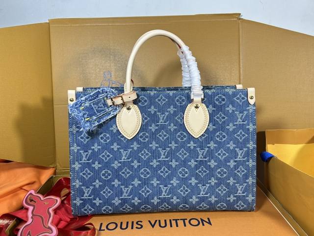 Top Original Single M46871 Blue Denim Square Bag Series Onthego Medium Handbag B