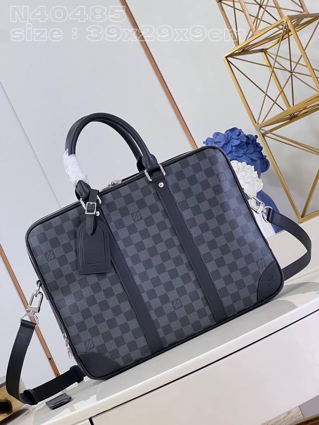 Top Original Home Shot N40485 The Black Grid Voyage Large Briefcase Is A Space U