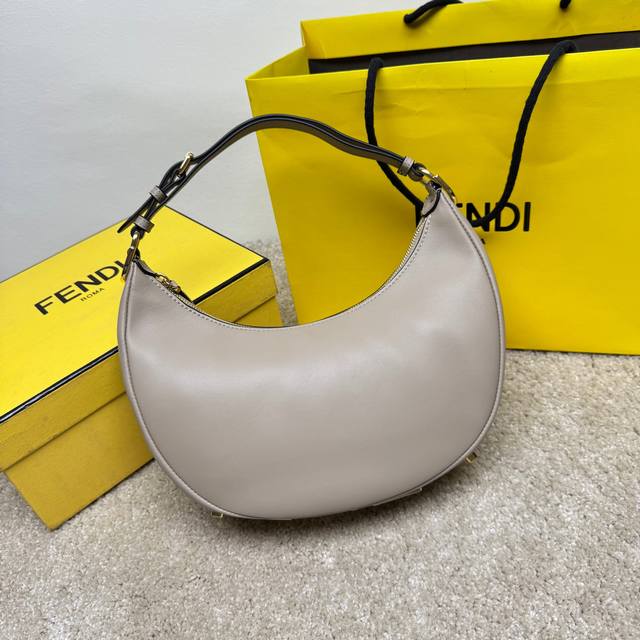 Large Gray Underarm Bag, Featuring A Crescent Shape, With The Classic Metal Larg
