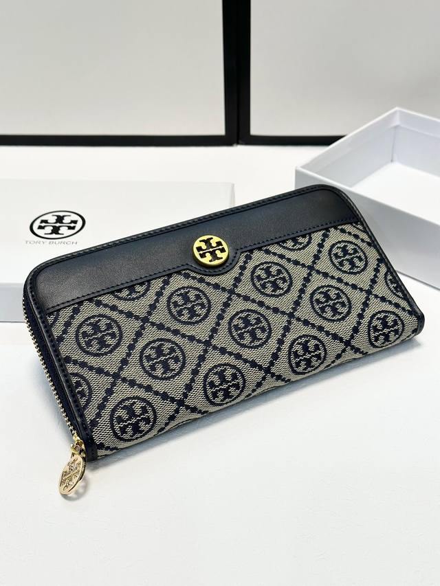 Color Brown Blue Size 19X9 Tory Burch New Single Zipper Wallet, Original Cloth W