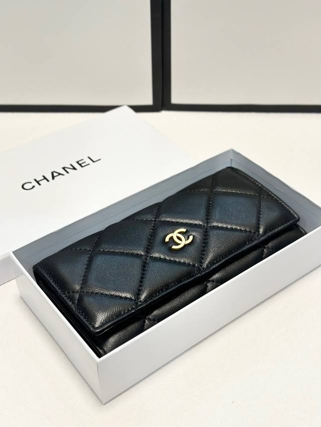 Color Black Size 19X10 Chanel Popular Sheepskin Two-Fold Wallet Classic Style Fi