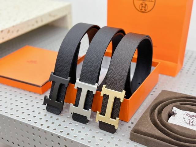 Herm S Belt Imported First-Layer Lychee Grain Cowhide, With Original New 18K Ste