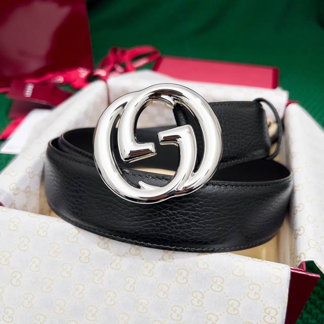 Gucci High-End Men's Belt Width 4.0Cm Litchi Surface First Layer Calfskin With P