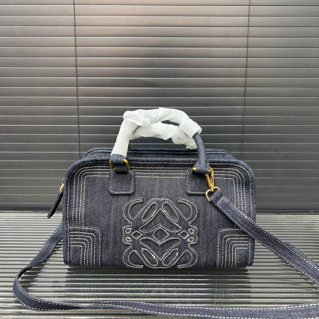 Loewe Washed Embroidered Denim Shoulder And Crossbody Handbag For Men And Women,