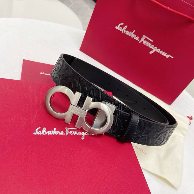 Ferragamo 3.5Cm High-End Custom Men's Belt, Double-Sided Top-Grain Cowhide, You