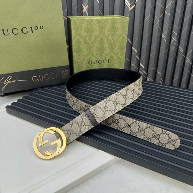 Gg Supreme Canvas With Black Leather Trim Palladium Hardware Interlocking G Buck