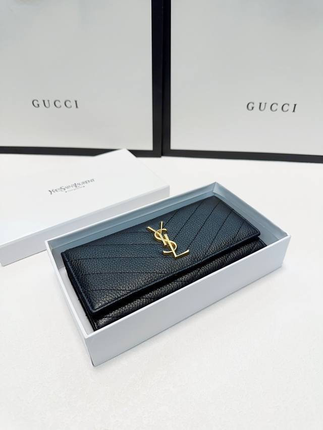 Color Black Size 19X10 Saint Laurent Wallet Imported Calfskin Texture First-Clas