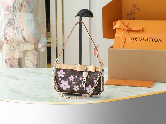 Top Original Home Real Shot M13666 Old Flower Cherry Blossom Murakami Chain Bag