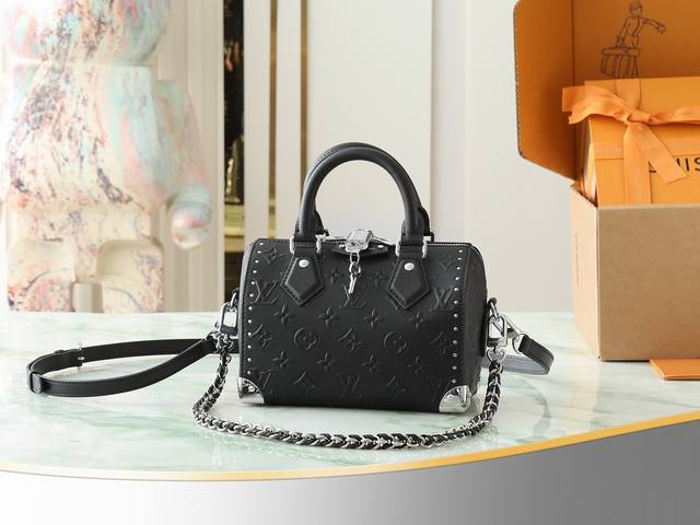 Top Original Home Real Shot M14575 Black Full Leather Speedy Pillow Bag Speedy T