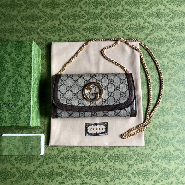 Top Version This Gucci Blondie Series Long Chain Wallet Is Made Of Beige And Ebo