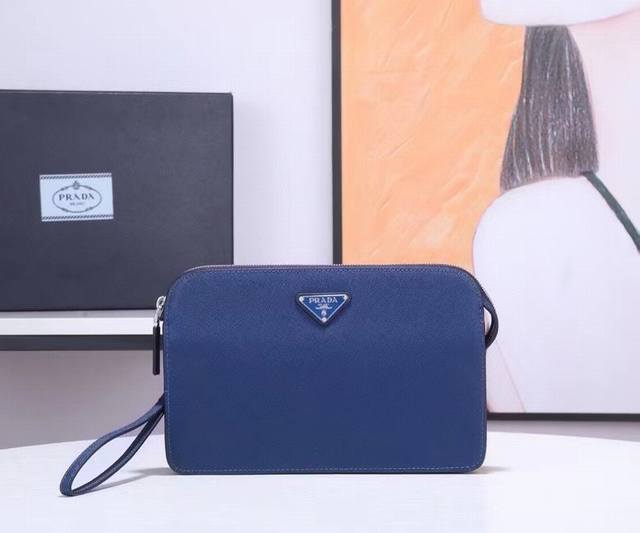 With Original Box Men's Handbag 2Vf056 Triangle Mark Black And Blue Italian Impo