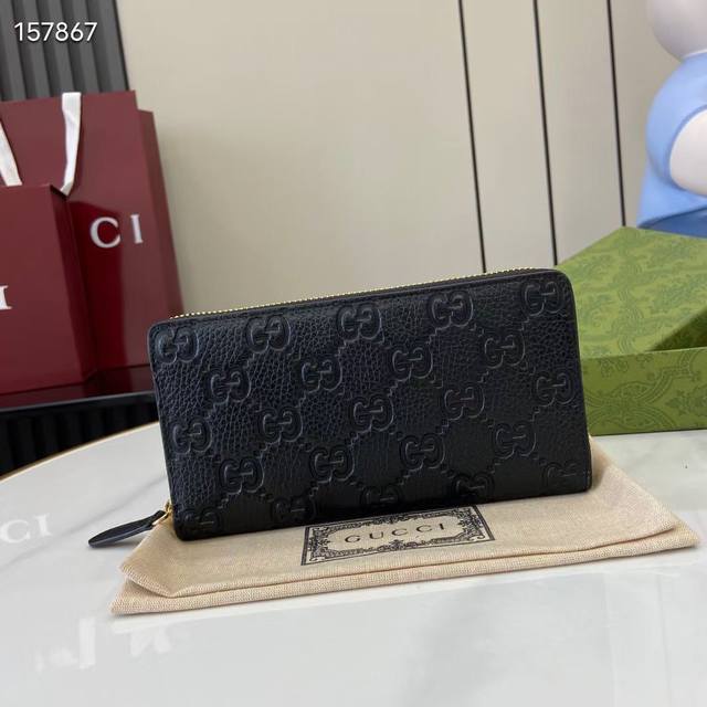 Top Version New Gg Emblem Series Super Soft Lychee Embossed Full Leather Wallet