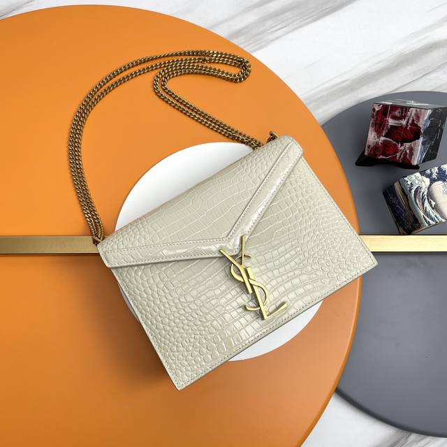 Cassandra_ Top Imported Crocodile Leather Chain Bag, 100% Calfskin, Clear Crocod