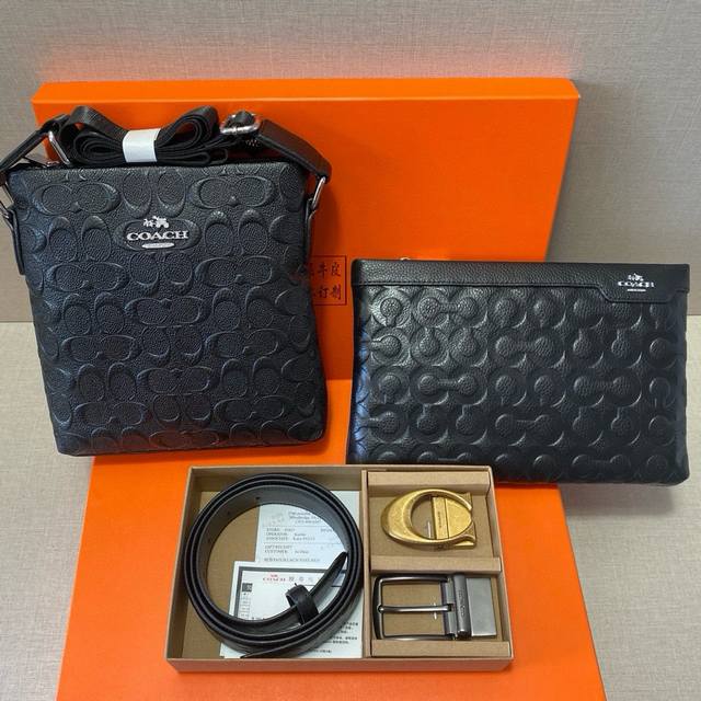 Coach First-Layer Leather Combination Gift Box Packaging Belt + Two Bags Super C