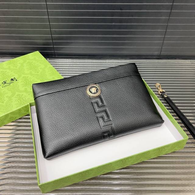 Versace Versace Cowhide Men's Clutch Handbag High-End Quality Delivery Dust Bag
