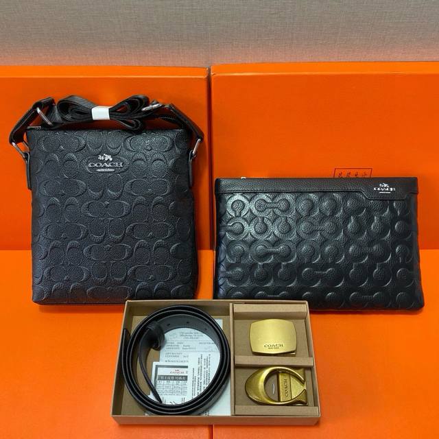 Coach First-Layer Leather Combination Gift Box Packaging Belt Two Bags Super Com