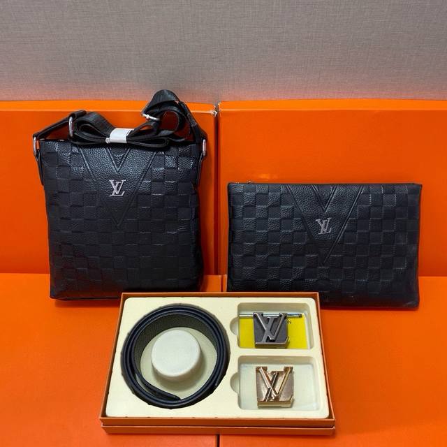 Lvlouis Vuitton First-Layer Leather Combination Gift Box Packaging Belt Two Bags
