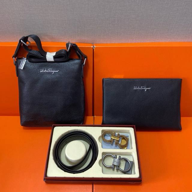 Salvatore Ferragamo First-Layer Leather Combination Gift Box Packaging Belt Two