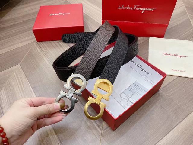 Ferragamo Original Double-Sided Imported Calfskin Belt. Black And Coffee Two-Ton