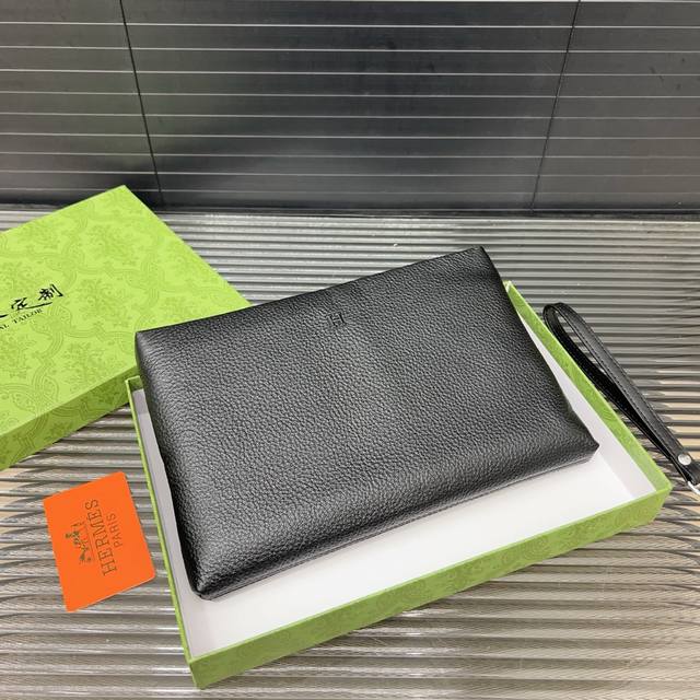 Herm S Hermes Cowhide Men's Clutch Handbag High-End Quality Delivery Dust Bag Sp
