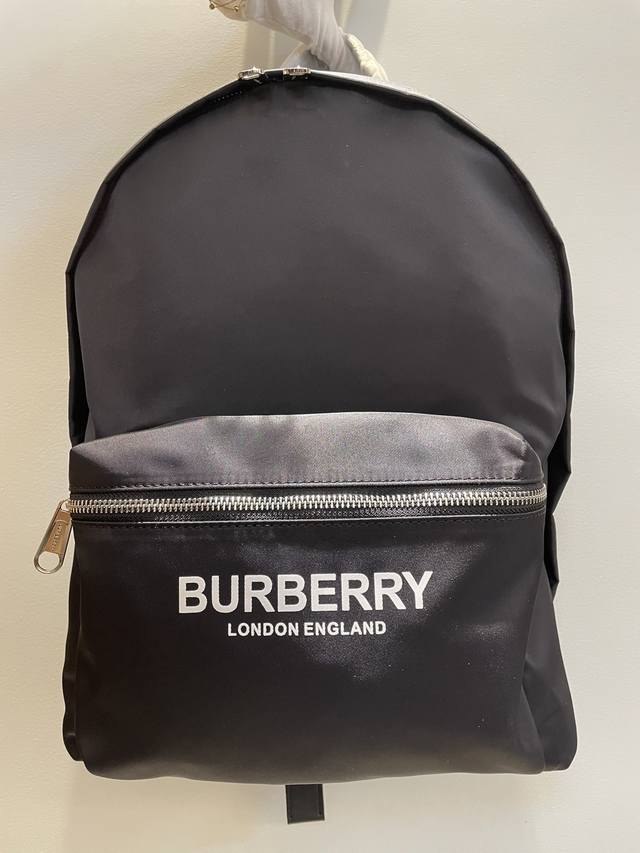 Burberry New Nylon Backpack, Printed With The Brand's New Logo, With Smooth Leat