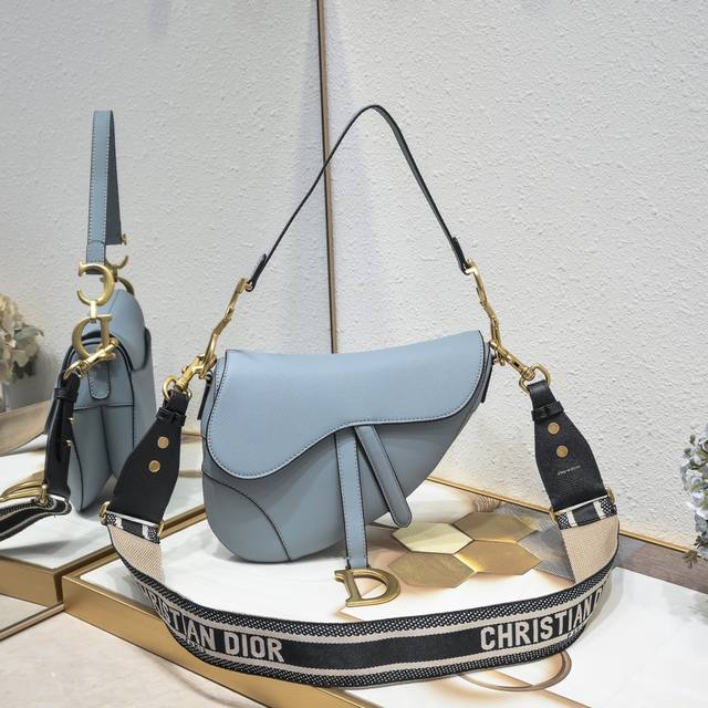 Large Dior Saddle Blue Palm Pattern Series With Counter Box Large Size: 25.5 X 2