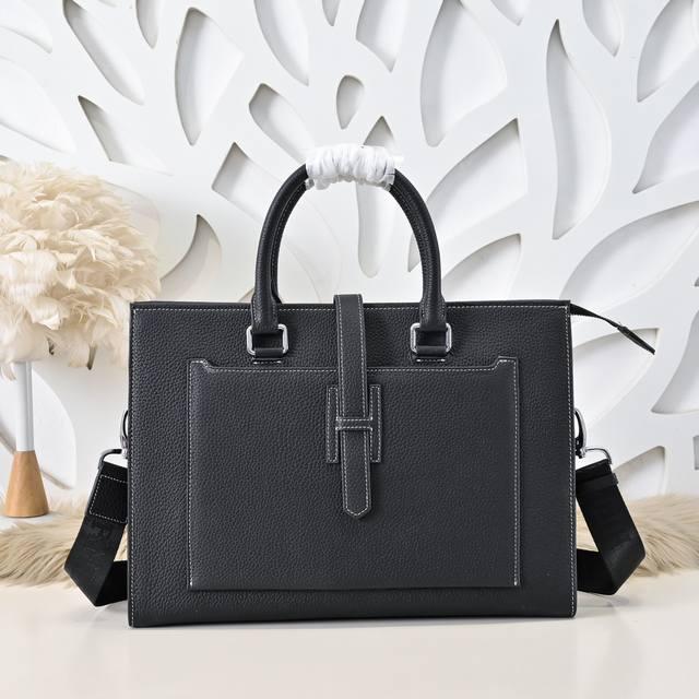 Hermes-Herm S Latest Men's Briefcase Made Of Top-Grade Calfskin, Noble Hardware