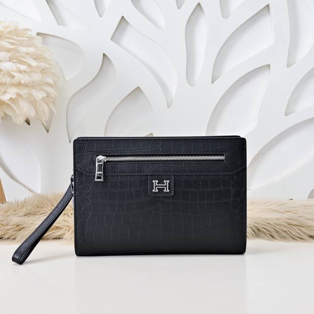 Hermes-Herm S Latest Men's Clutch Made Of Top-Grade Calfskin, Noble Metal Zipper