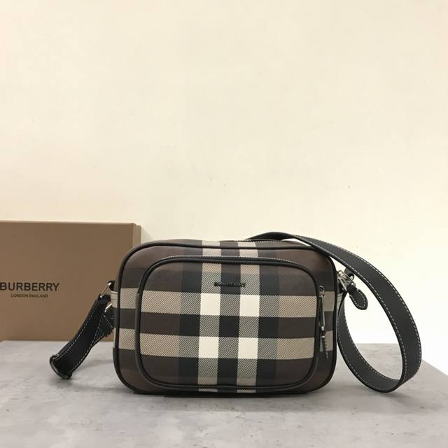 6088, New Burberry Compact Camera Bag, Made Of Checkered Eco-Friendly Canvas. Ma