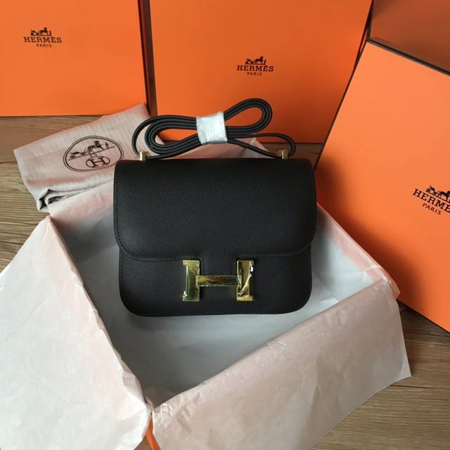 With Gift Box, Constance Kang Kang 19Cm, Imported Epsom Leather, Gold Buckle And