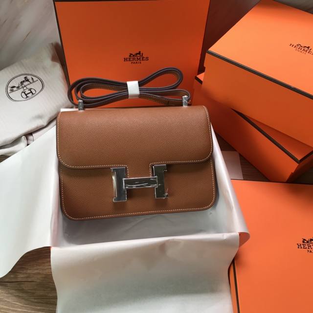 With Gift Box, Constance Kang Kang 23Cm, Imported Epsom Leather, Gold Buckle And
