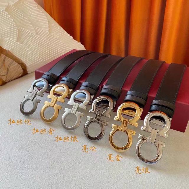 Ferragamo Belt Original Double-Sided Imported Calfskin Belt Body. Black And Brow