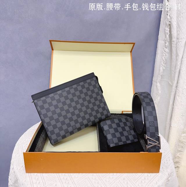 Belt, Wallet, Handbag 3-Piece Set Louis L Belt Uses Original Leather Belt Body,