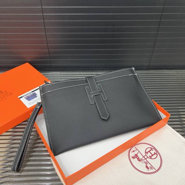 Herm S Hermes Cowhide Men's Clutch Handbag High-End Quality Delivery Dust Bag Sp