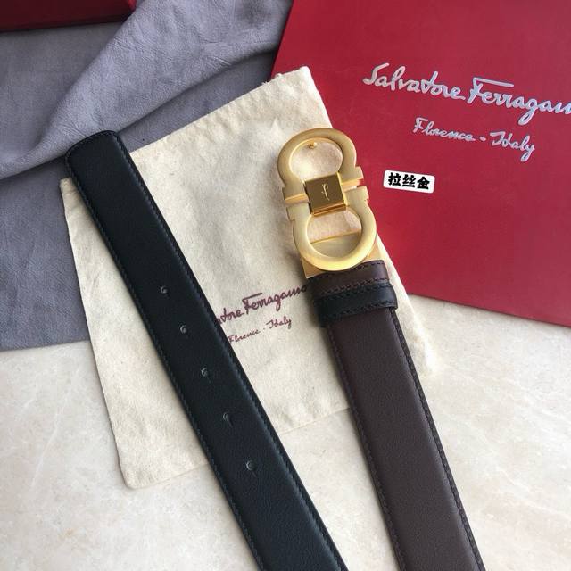 Ferragamo Men's Cowhide Black Black Brown Double-Sided Classic Timeless Counter
