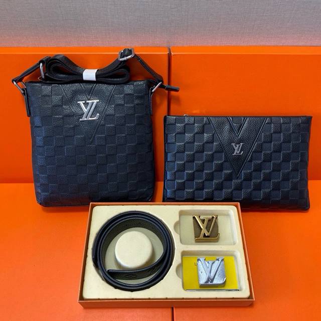 Lvlouis Vuitton First Layer Leather Combination Gift Box Packaging Belt Two Bags
