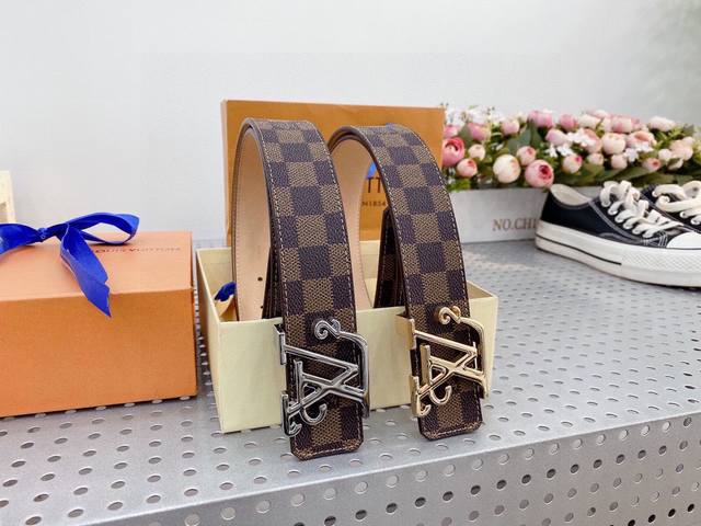 New Version Lv Men's Belt Size 3.8 Cm Retro Tote, Fashionable And Durable, Count