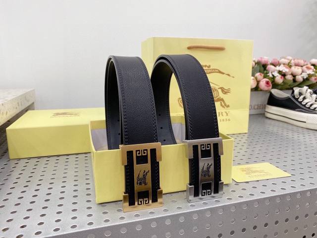 Burberry New Men's High-End Business Style Width 3.8Cm Double-Sided Top Layer Co