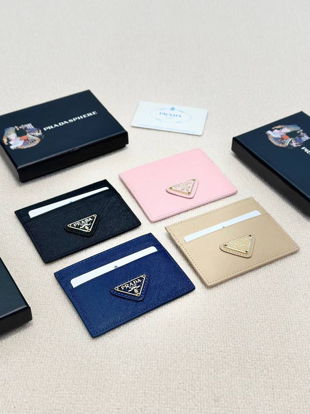 Color Black Pink Blue Apricot Size 9X5 Prada Cross Grain Pure Leather Card Holde
