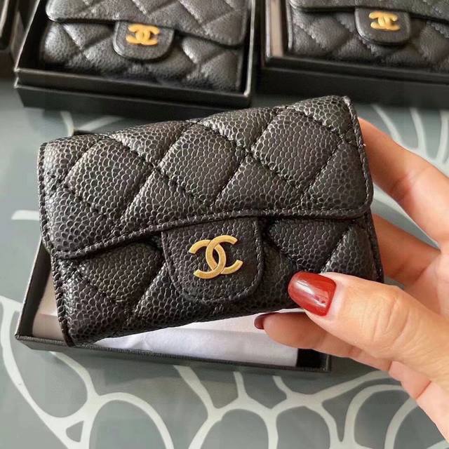 Color Black Size 11X9 Chanel Counter Caviar Cowhide Accordion Card Holder Coin P
