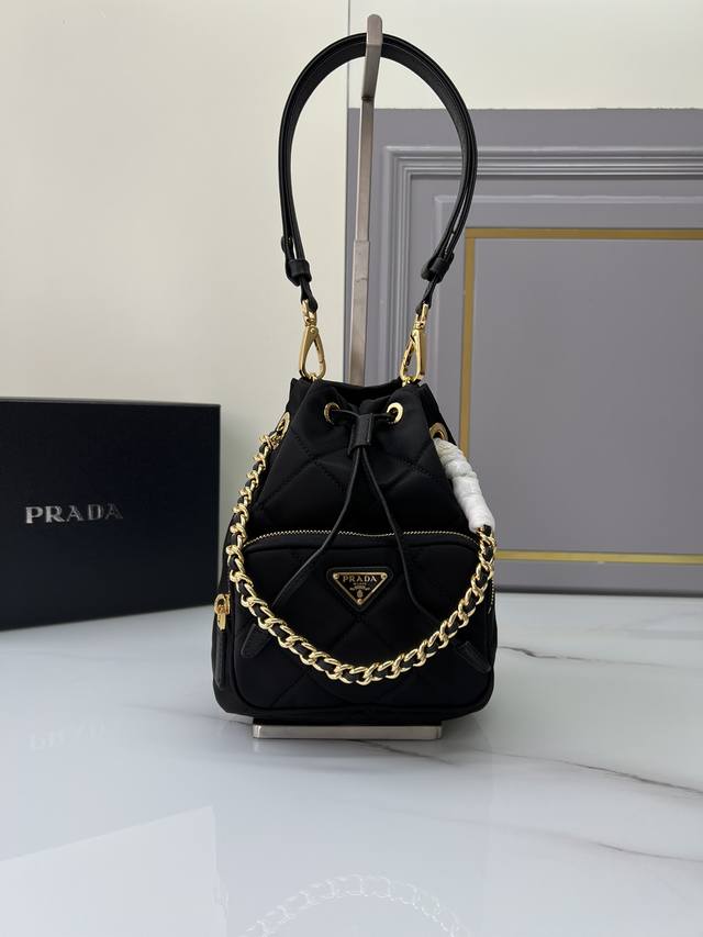 Embroidered Bucket Bag 1Bh038 This Versatile Re-Nylon Shoulder Bag Features A Pa