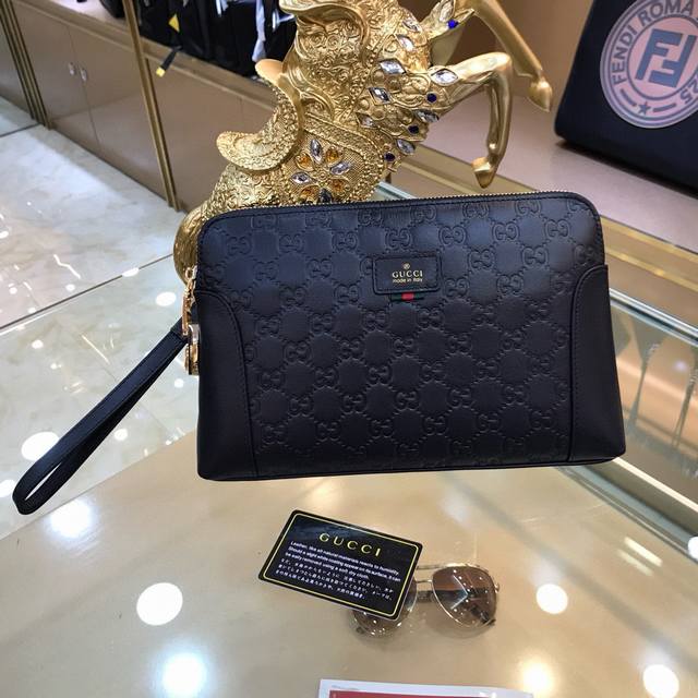 Guccl Model Gucci's New Men's Clutch, Imported Top-Grain Leather, Top-Quality Ha