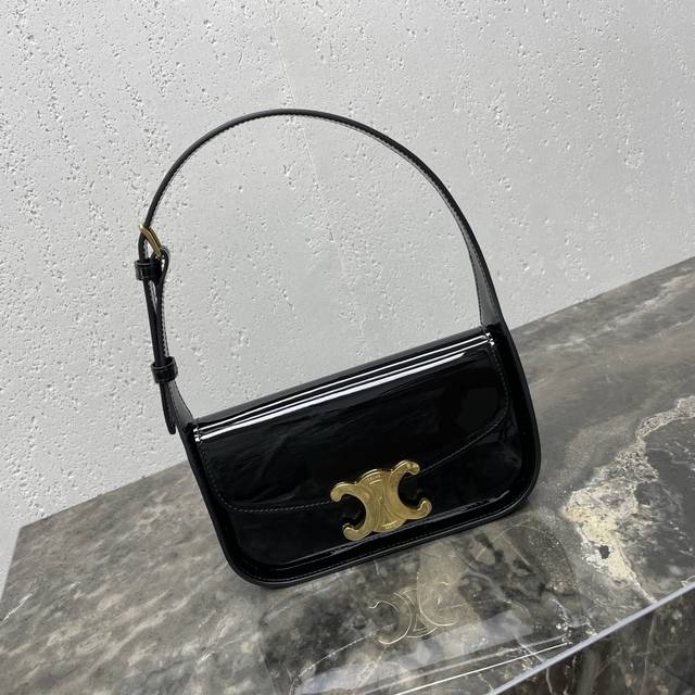 Terence Cowhide Patent Leather Shoulder Bag 8 X 4 X 2 Inches 20.5 X 11 X 5.5 Cm