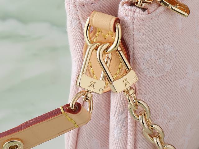 Top Original Home Real Shot M14159 Pink Denim Underarm Bag Chain Bag Liv Pochett