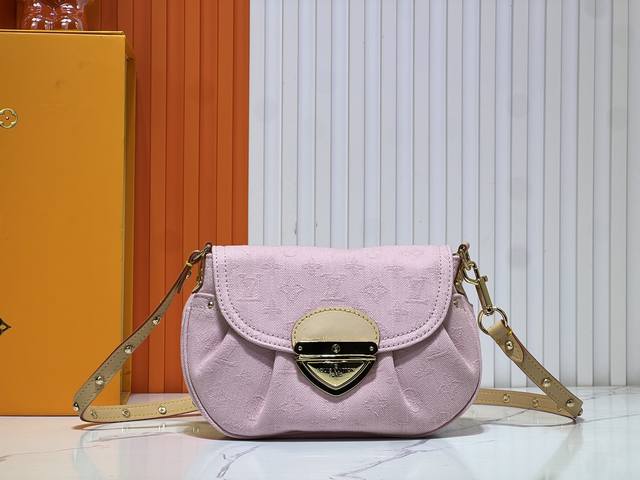 M46829Pink Denim Sunset Bag Features Monogram Denim Canvas. Made Using A Multi-P