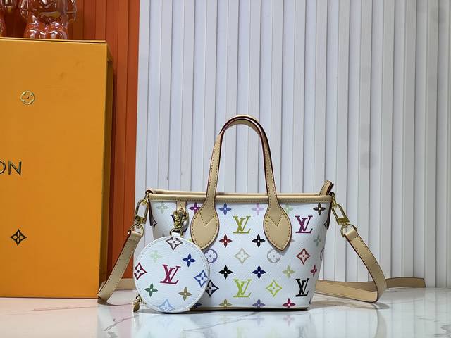 M46705 Neverfull Bb Handbag In White Tricolor Takashi Murakami's Collaboration W