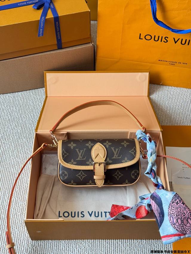Original Version Cowhide Full Steel With Silk Scarf Lv Nano Diane Cowhide Undera