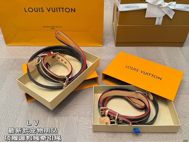 With Box Lv Louis Vuitton Pet Products The Latest Pet Products Collars, Pet Bags