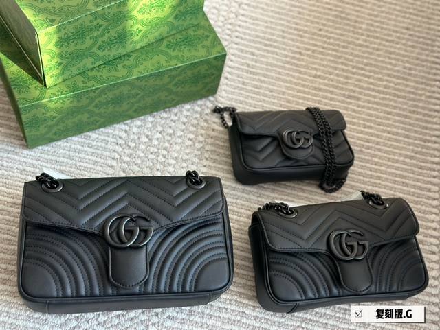 All Black Gucci Gucci Classic All-Match Marmont Cool Double G Embroidered Love S